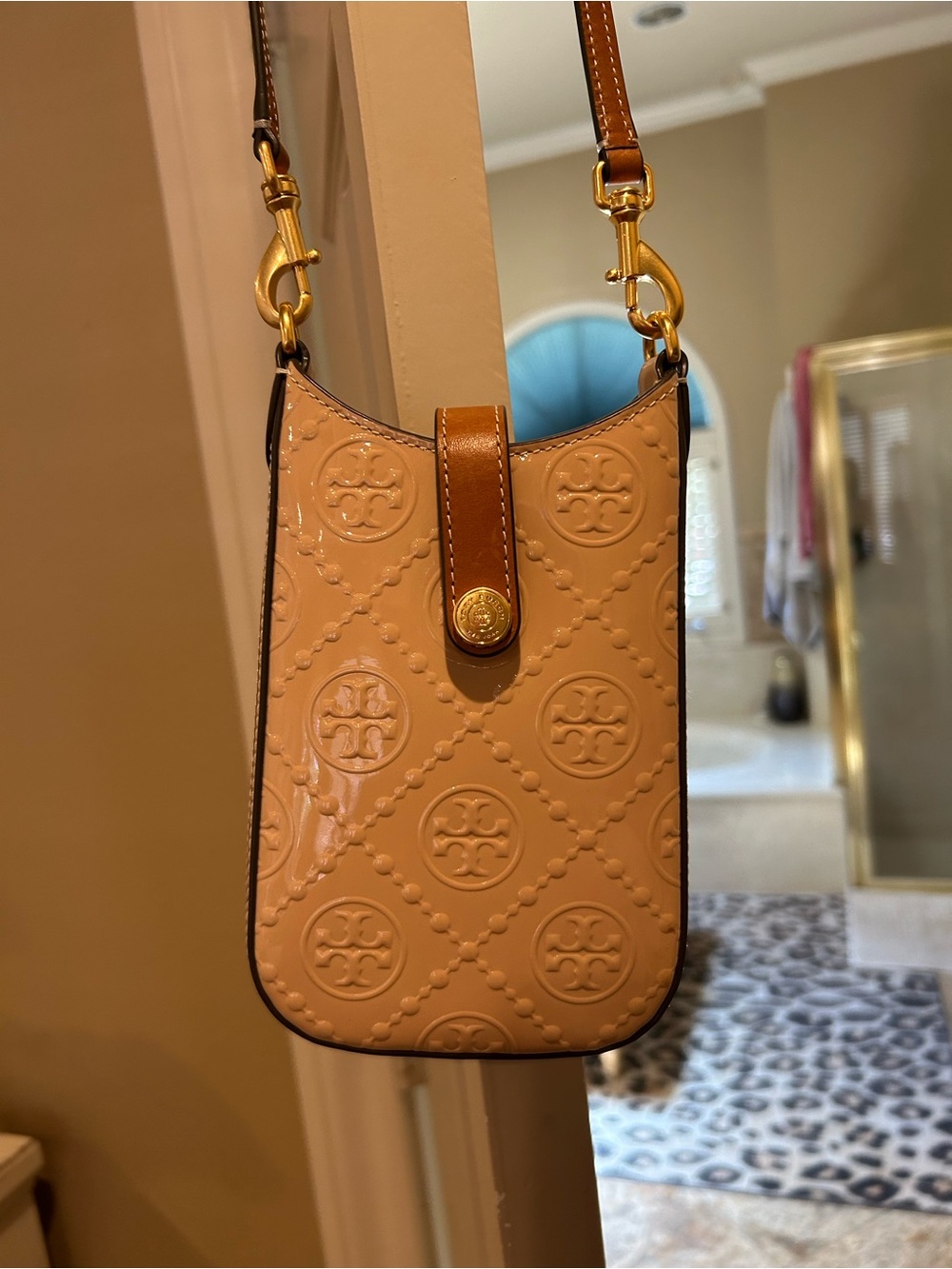 Tory Burch Blush Patent Leather Crossbody with Brown Trim and Gold Hardware - Picture 3 of 4
